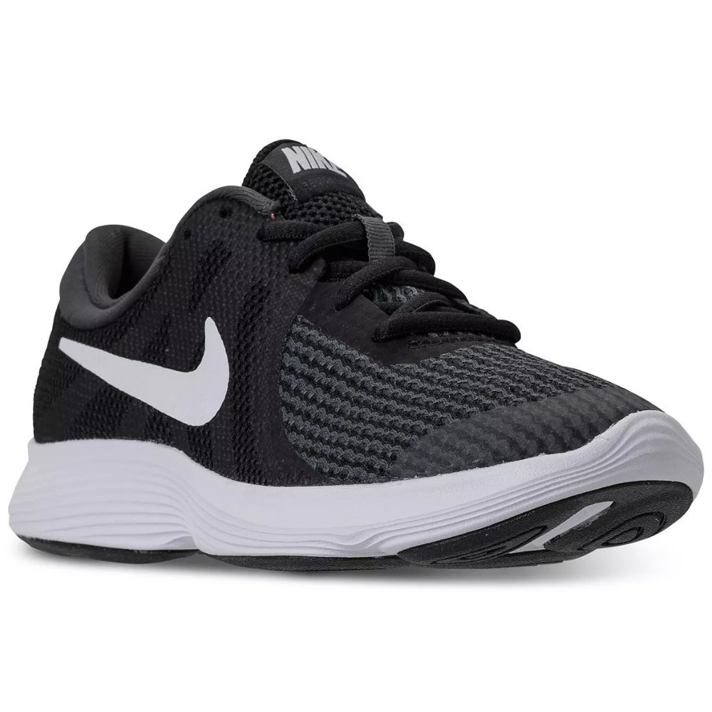 NIKE Big Kids  Revolution 4 Lace-Up Running Sneakers in Black/White, Size US 13